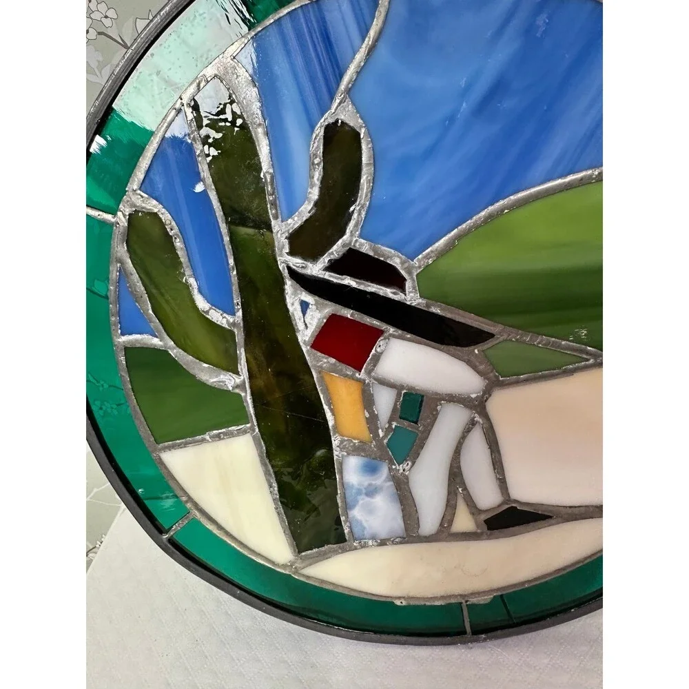Vintage Southwestern Stained Glass Suncatcher - Siesta Desert Scene